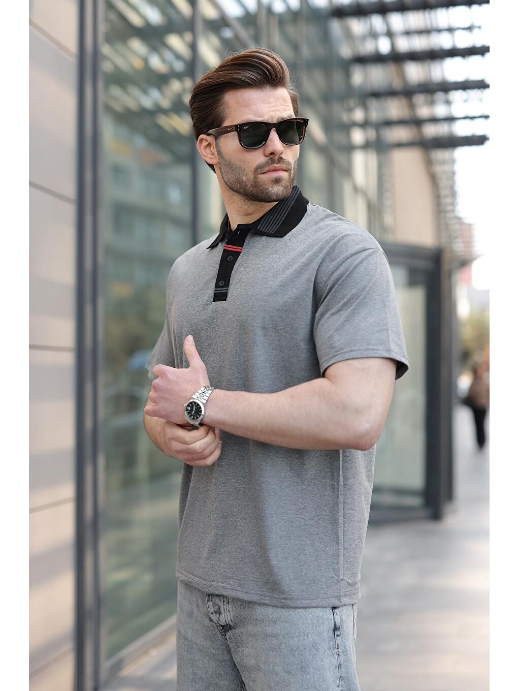 Antrasit Polo Yaka Erkek T-Shirt E7147-4