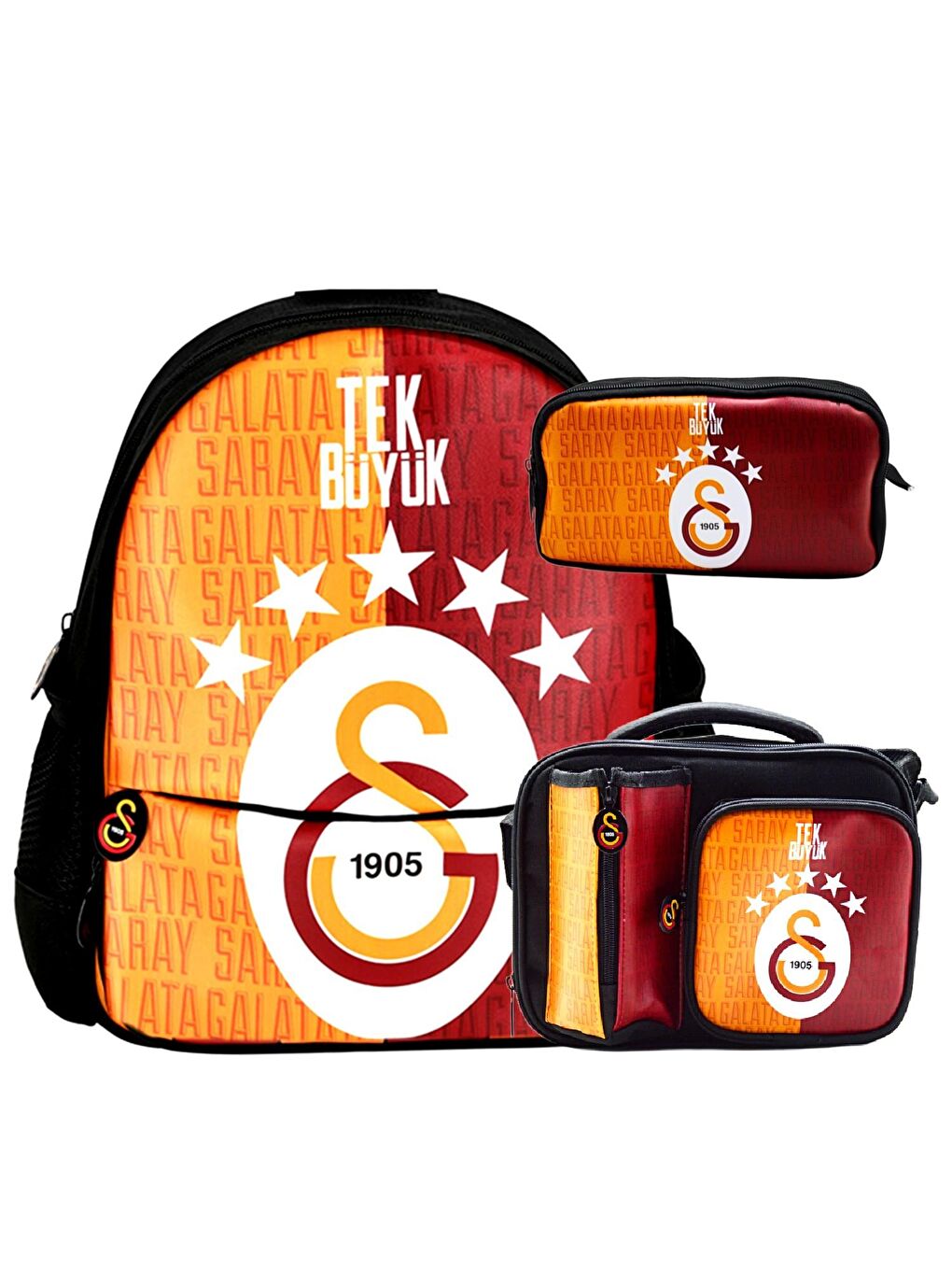 2 Bölmeli 5 Yıldızlı Tek Büyük Suni Deri Anaokulu+Beslenme Çantası + Kalemlik