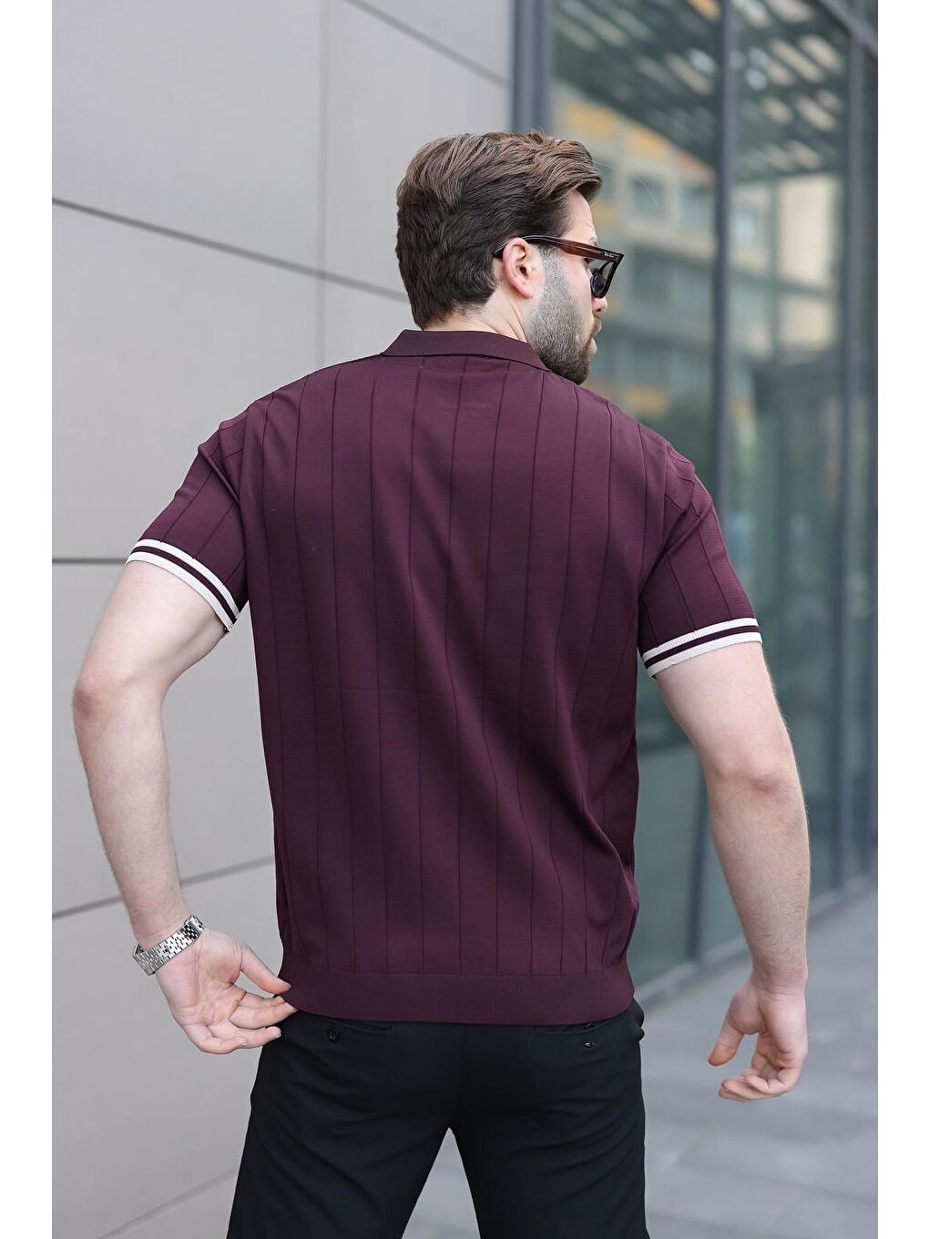 Erkek Mürdüm Polo Yaka Fermuarlı Tişört 6876-3