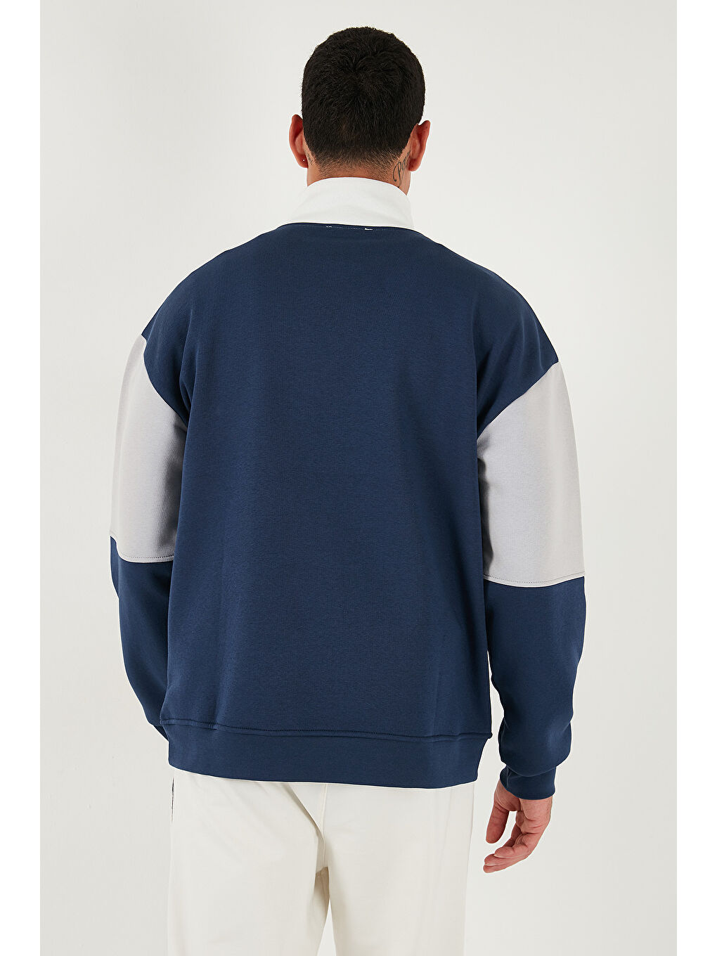 İndigo Renk Bloklu Regular Fit Yarım Fermuarlı Dik Yaka Sweat 5905719-6