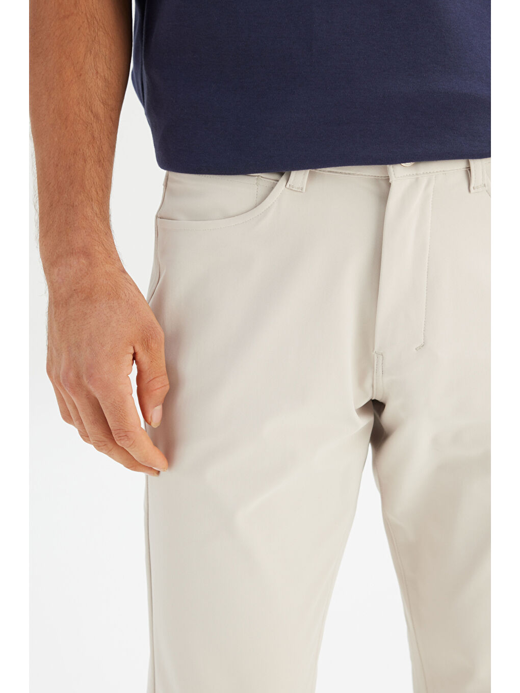 Regular Fit Normal Kesim Normal Bel Dar Paça 5 Cep Casual Bej Pantolon-4