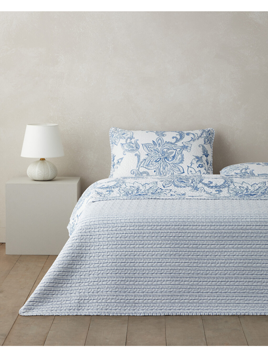 Nuit Paisley Çift Kişilik Yatak Örtüsü Takımı 200x220 Cm Mavi-1