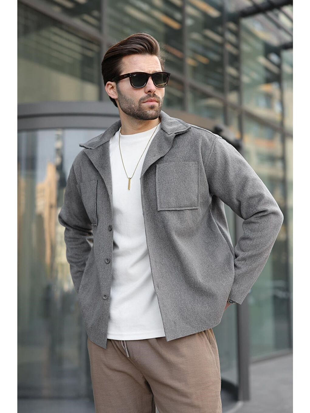 Antrasit Cepli Basic Erkek Polar Gömlek Ceket E6764