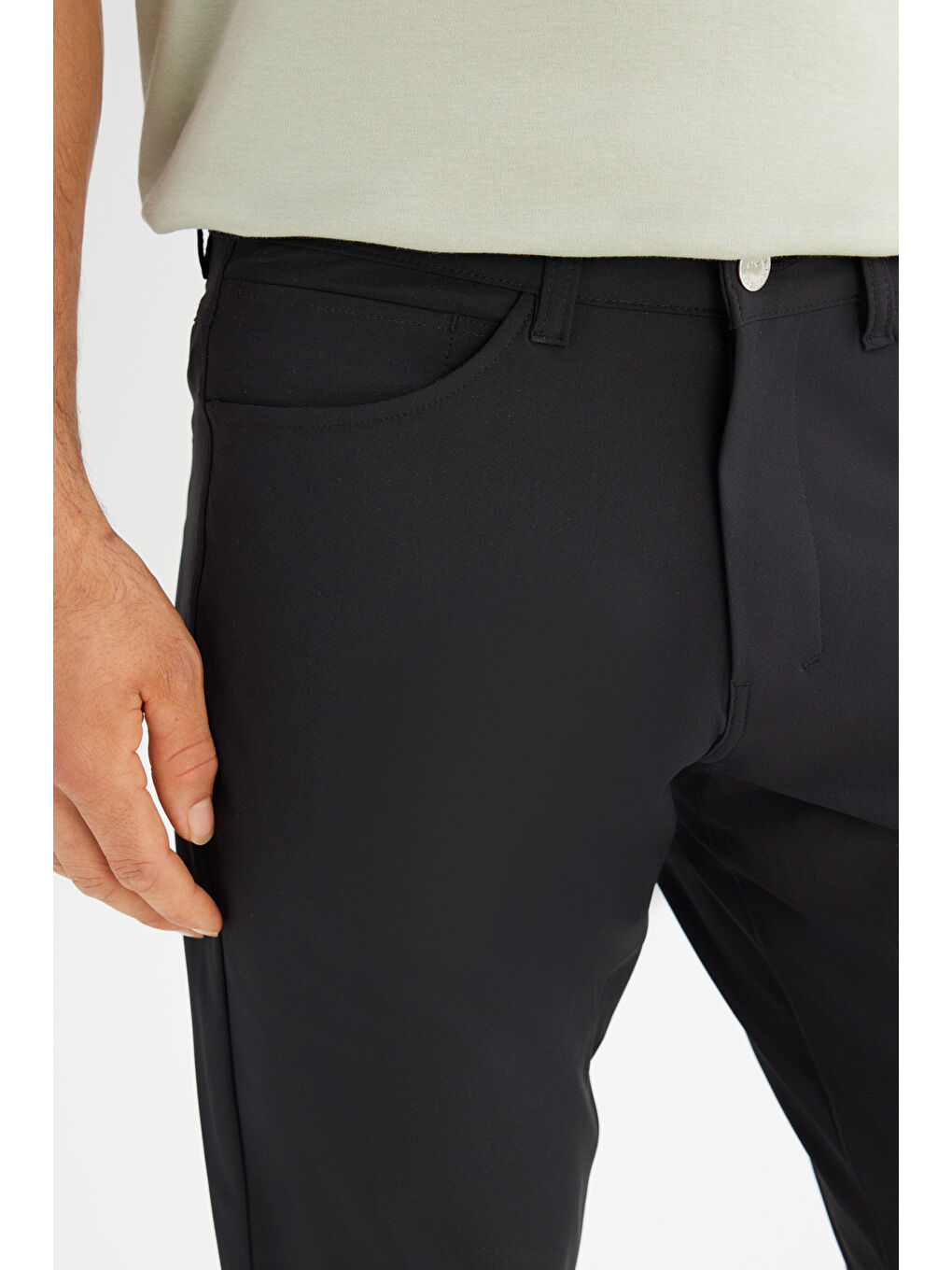 Regular Fit Normal Kesim Dar Paça 5 Cep Siyah Casual Pantolon-3