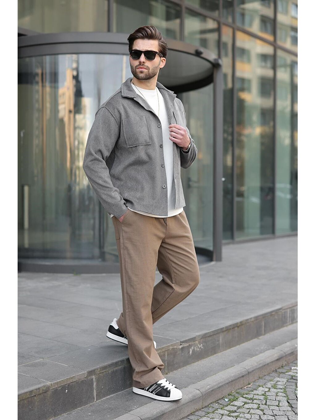 Antrasit Cepli Basic Erkek Polar Gömlek Ceket E6764-1