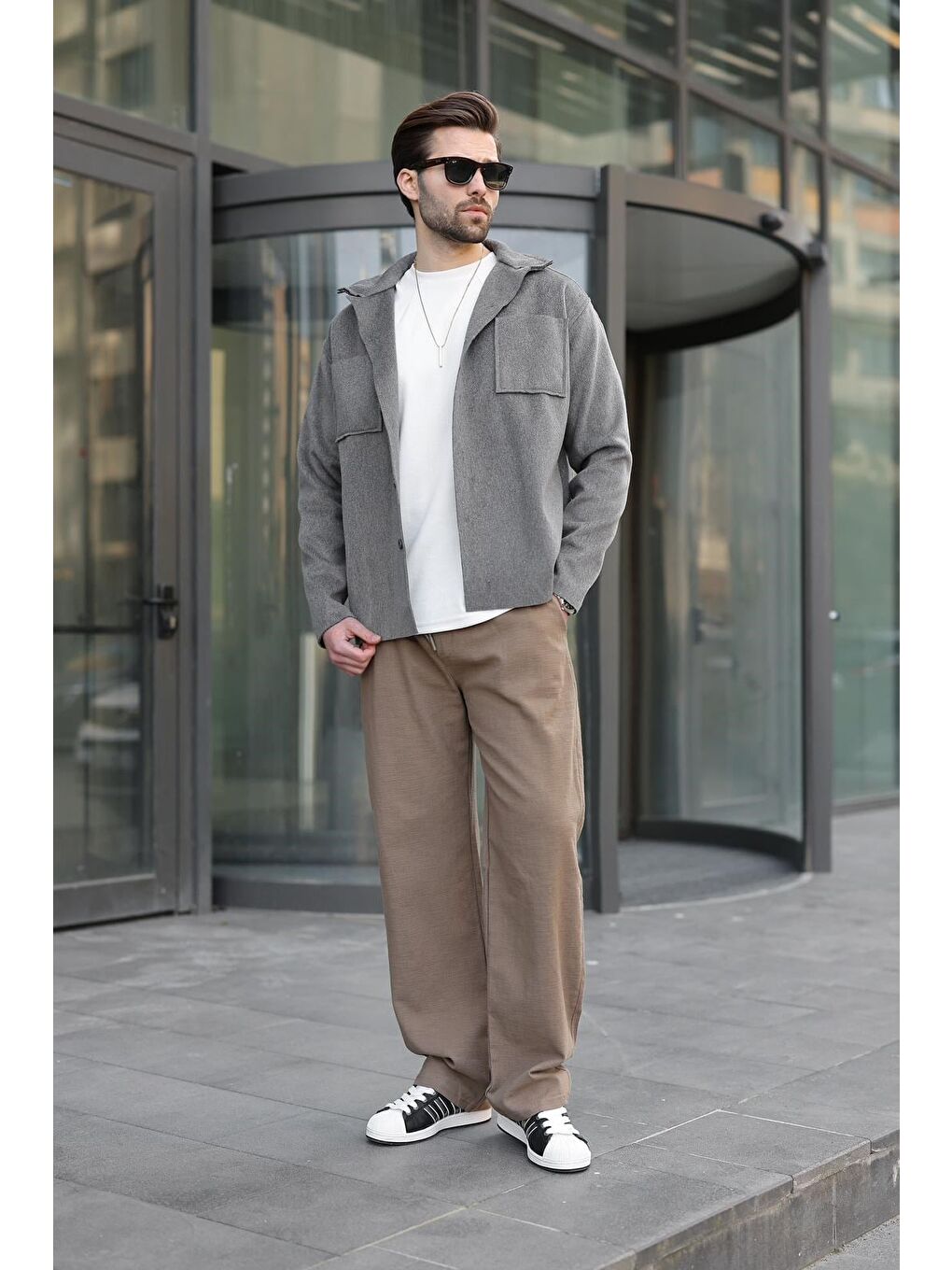 Antrasit Cepli Basic Erkek Polar Gömlek Ceket E6764-2