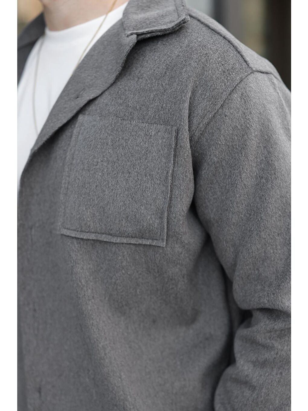 Antrasit Cepli Basic Erkek Polar Gömlek Ceket E6764-3