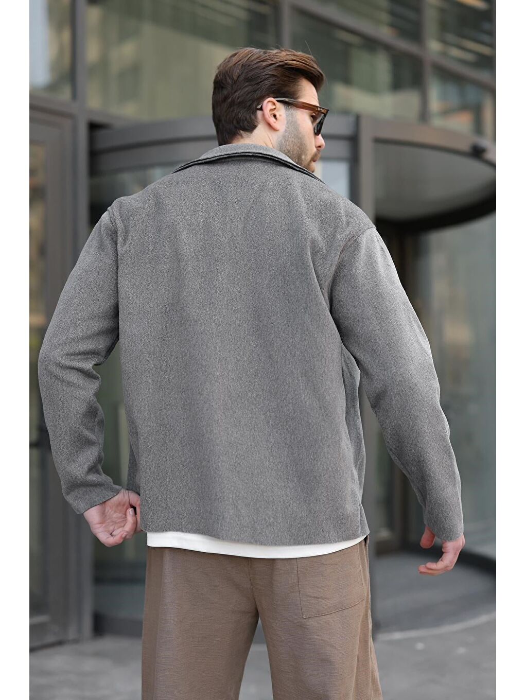 Antrasit Cepli Basic Erkek Polar Gömlek Ceket E6764-4