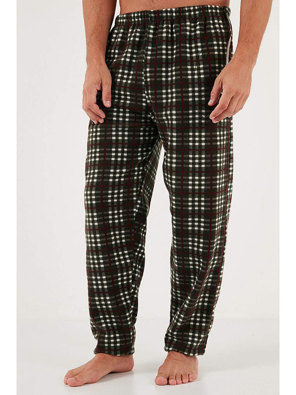 Haki Regular Fit Bisiklet Yaka Kışlık Yumuşak Dokulu Polar Erkek Pijama Takımı 6096100-5