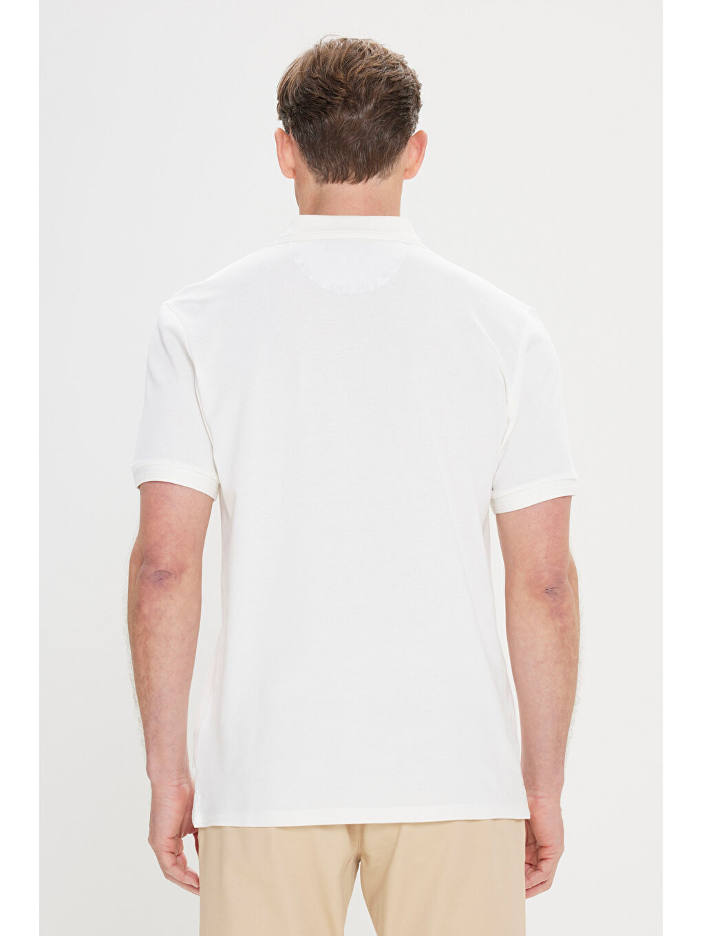 Erkek Beyaz Slim Fit Dar Kesim Polo Yaka %100 Pamuk Kısa Kollu Tişört-4