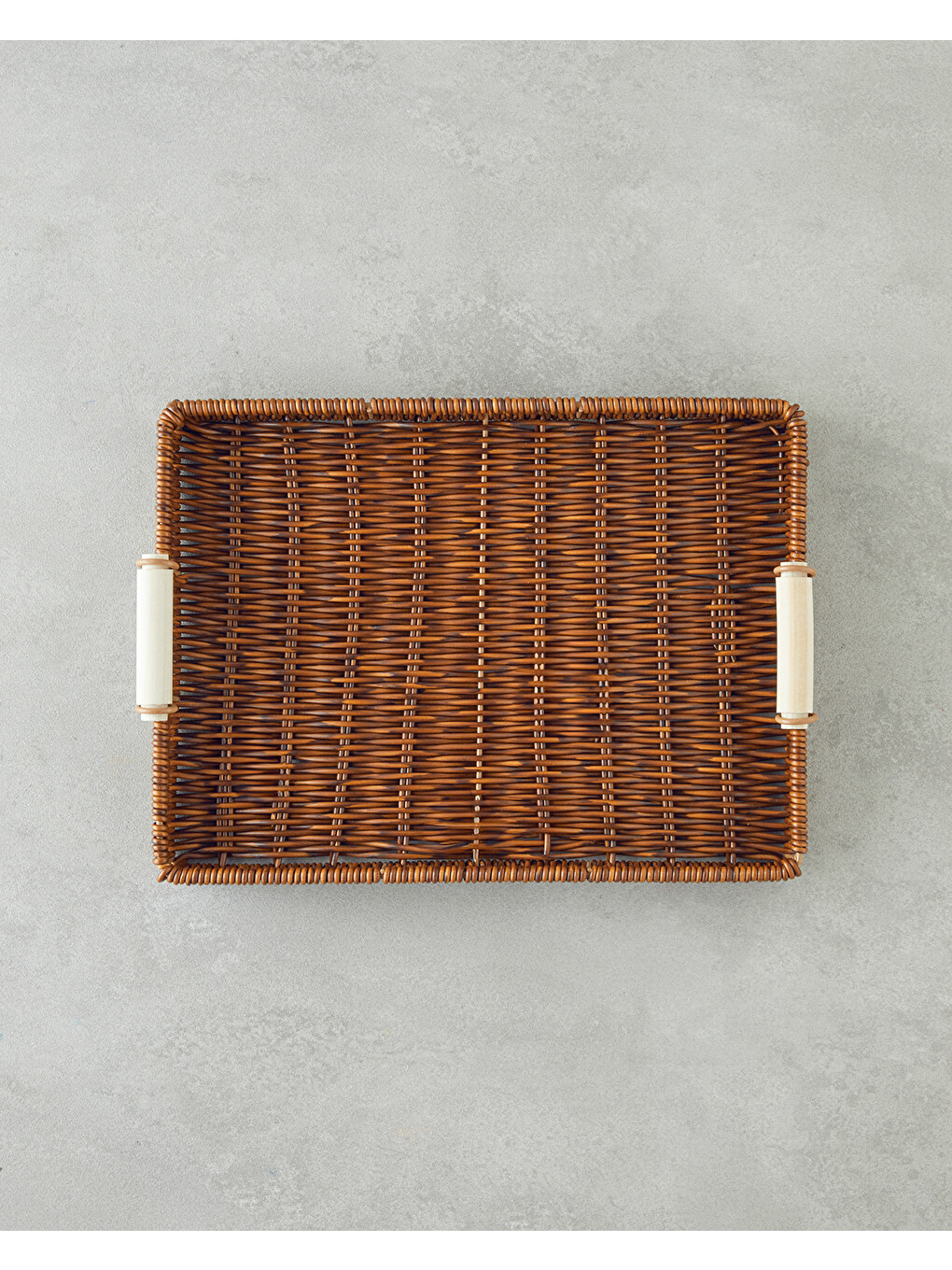 Boho Plastik Rattan Tepsi 30x22x3 Cm Kahverengi-1