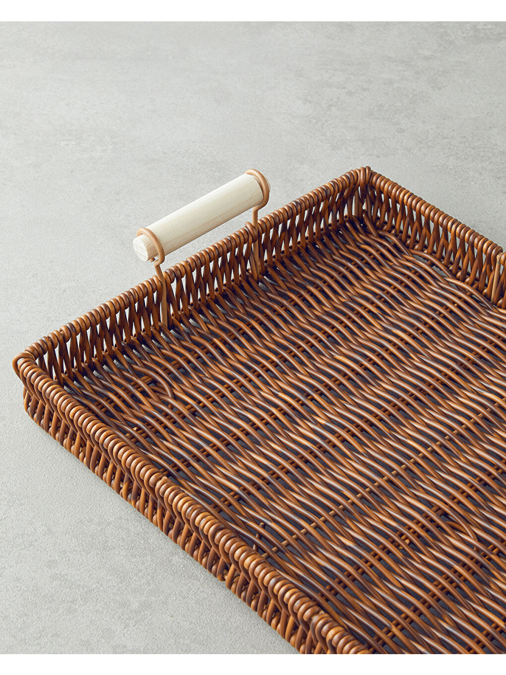 Boho Plastik Rattan Tepsi 30x22x3 Cm Kahverengi-2