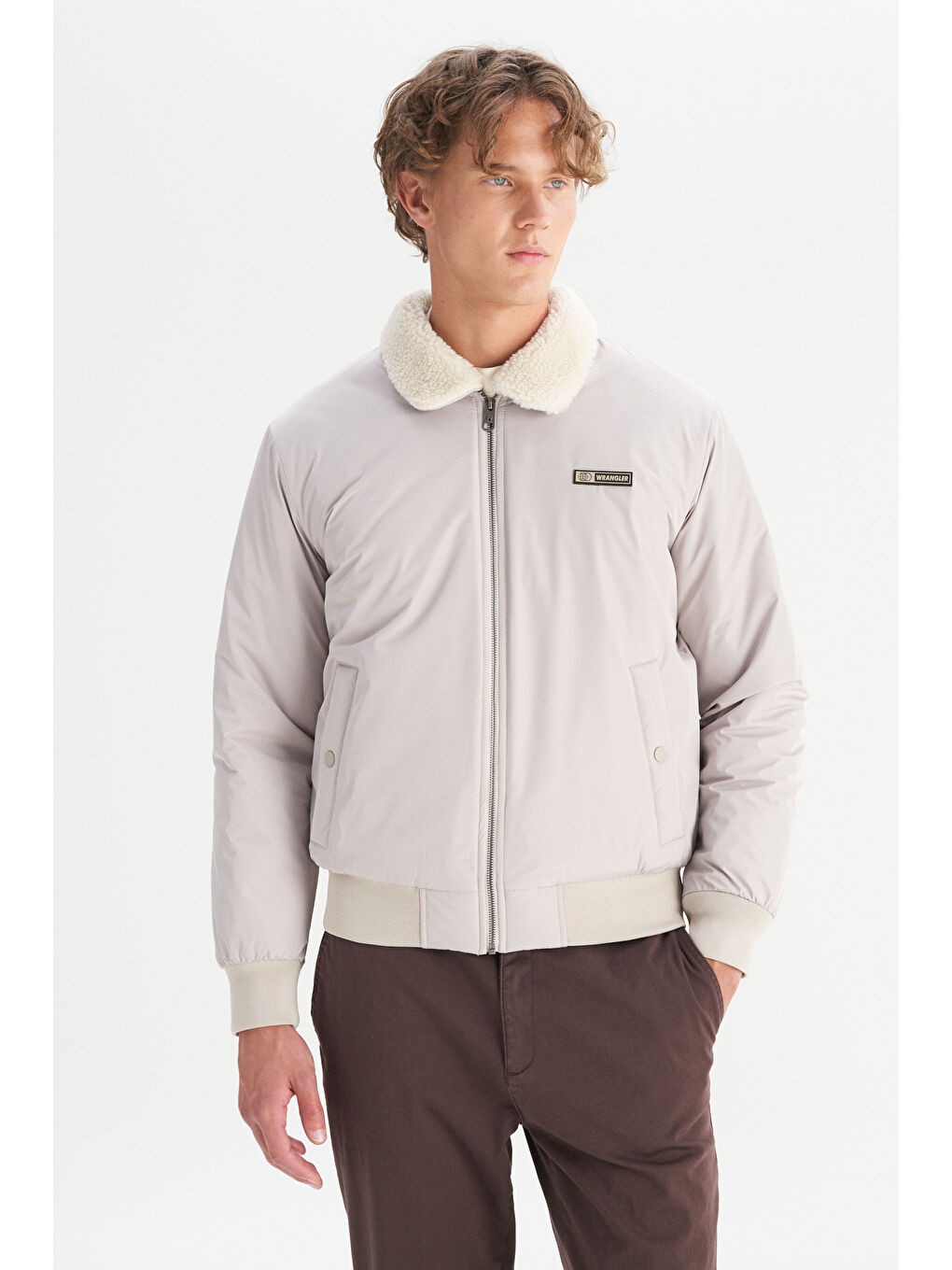 Bej Regular Fit Normal Kesim Gömlek Yaka Cepli Bomber Ceket Mont-2