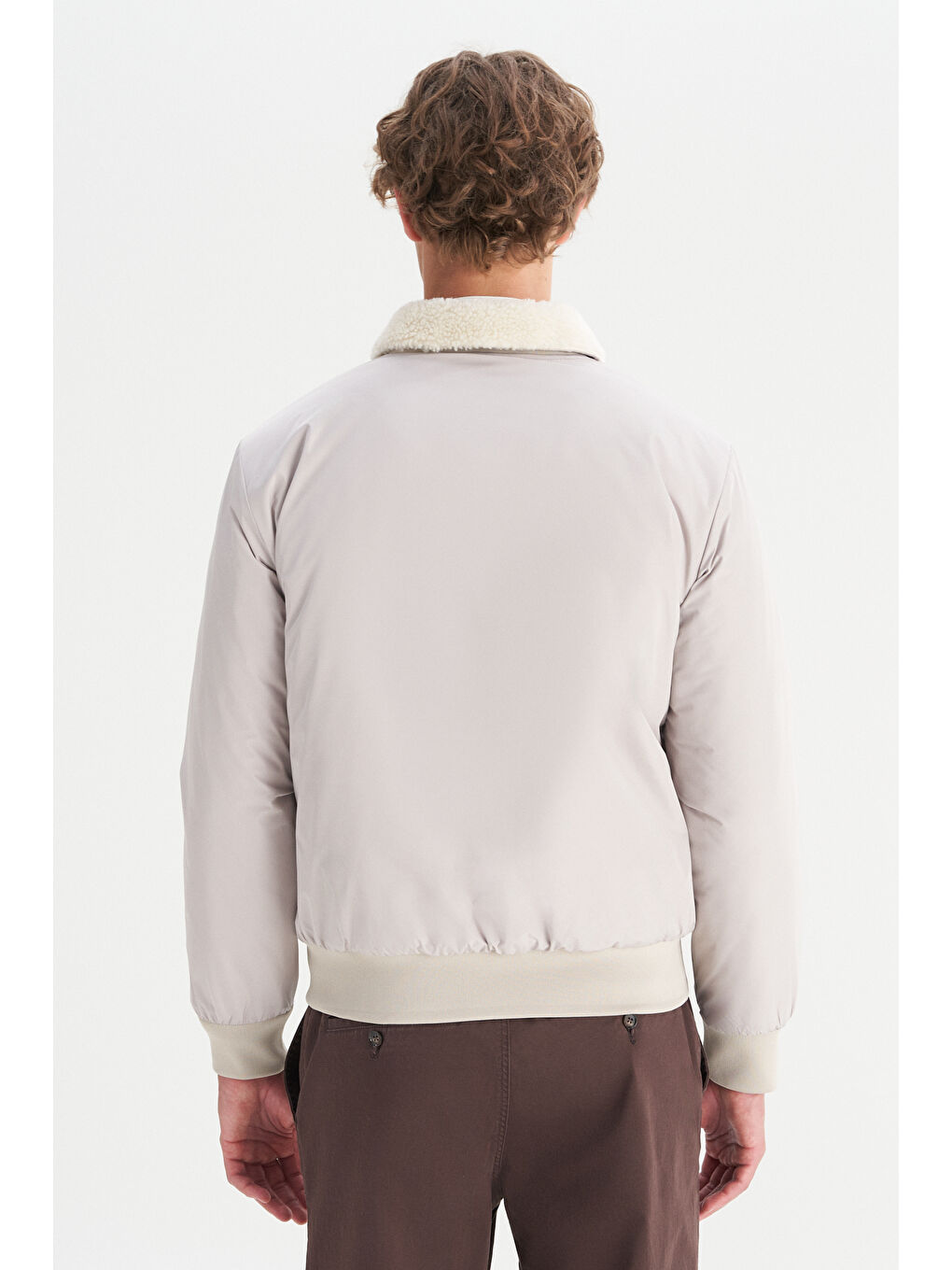 Bej Regular Fit Normal Kesim Gömlek Yaka Cepli Bomber Ceket Mont-4