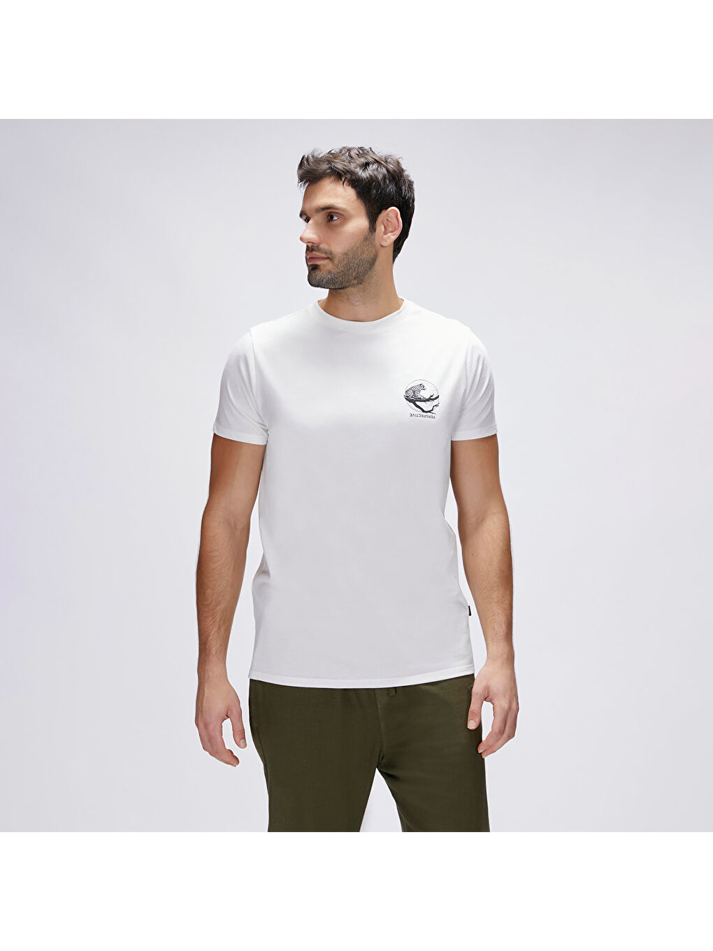 Pard Erkek Beyaz Yuvarlak Yaka Tişört-3