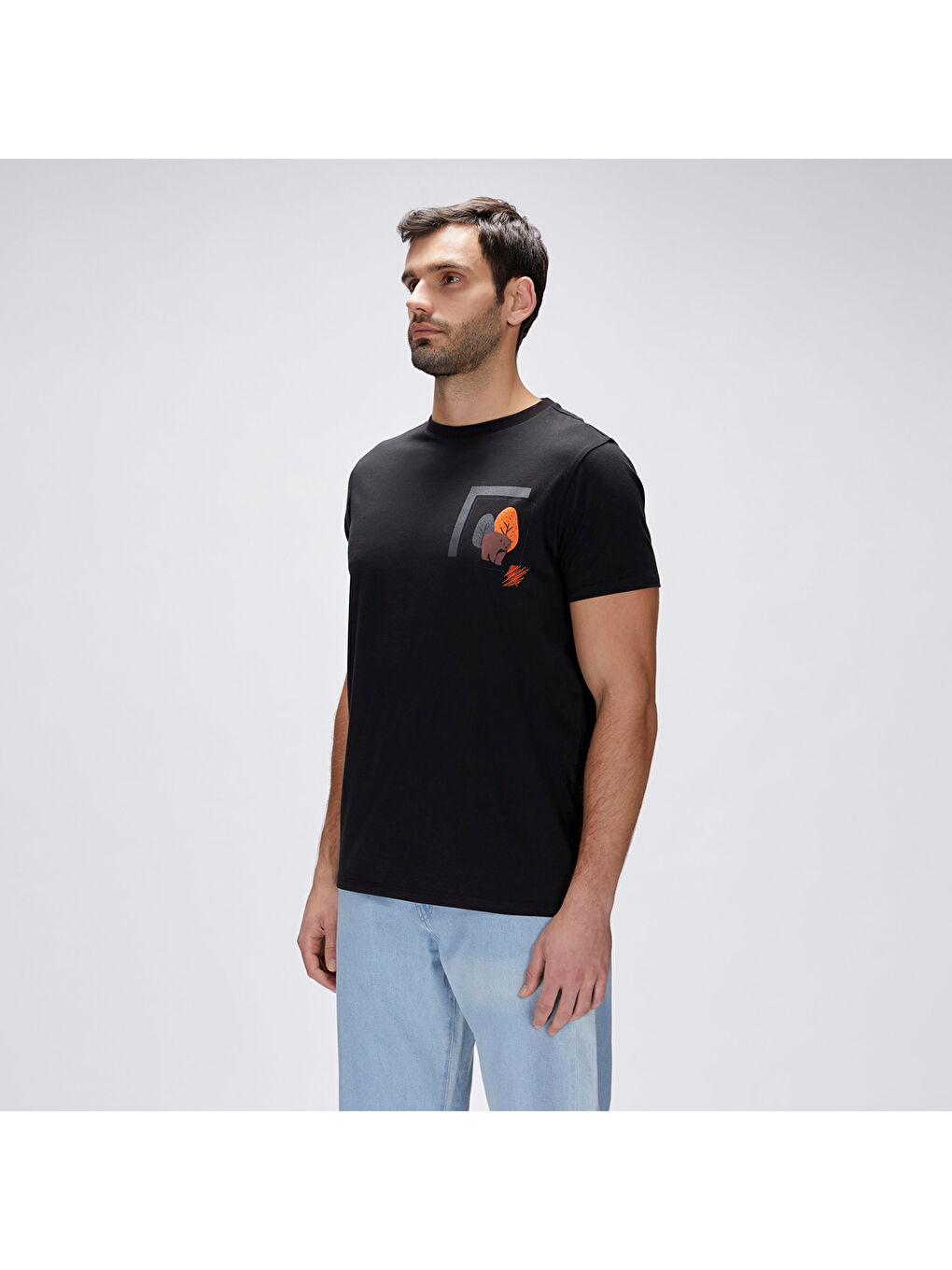 Bain Erkek Siyah Yuvarlak Yaka Tişört-1