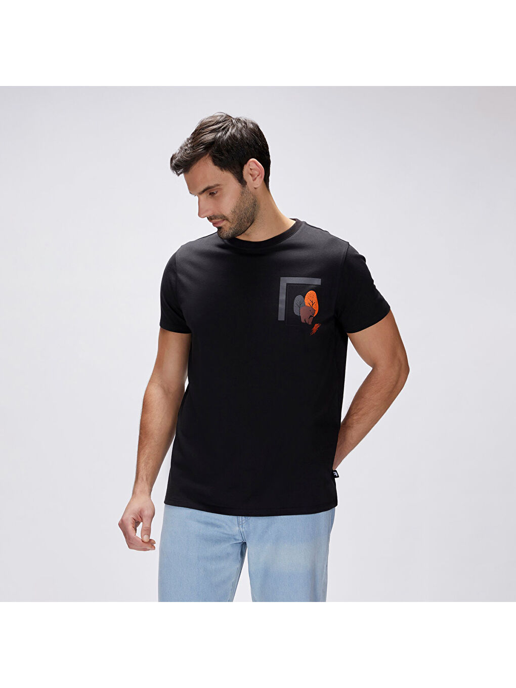 Bain Erkek Siyah Yuvarlak Yaka Tişört-2