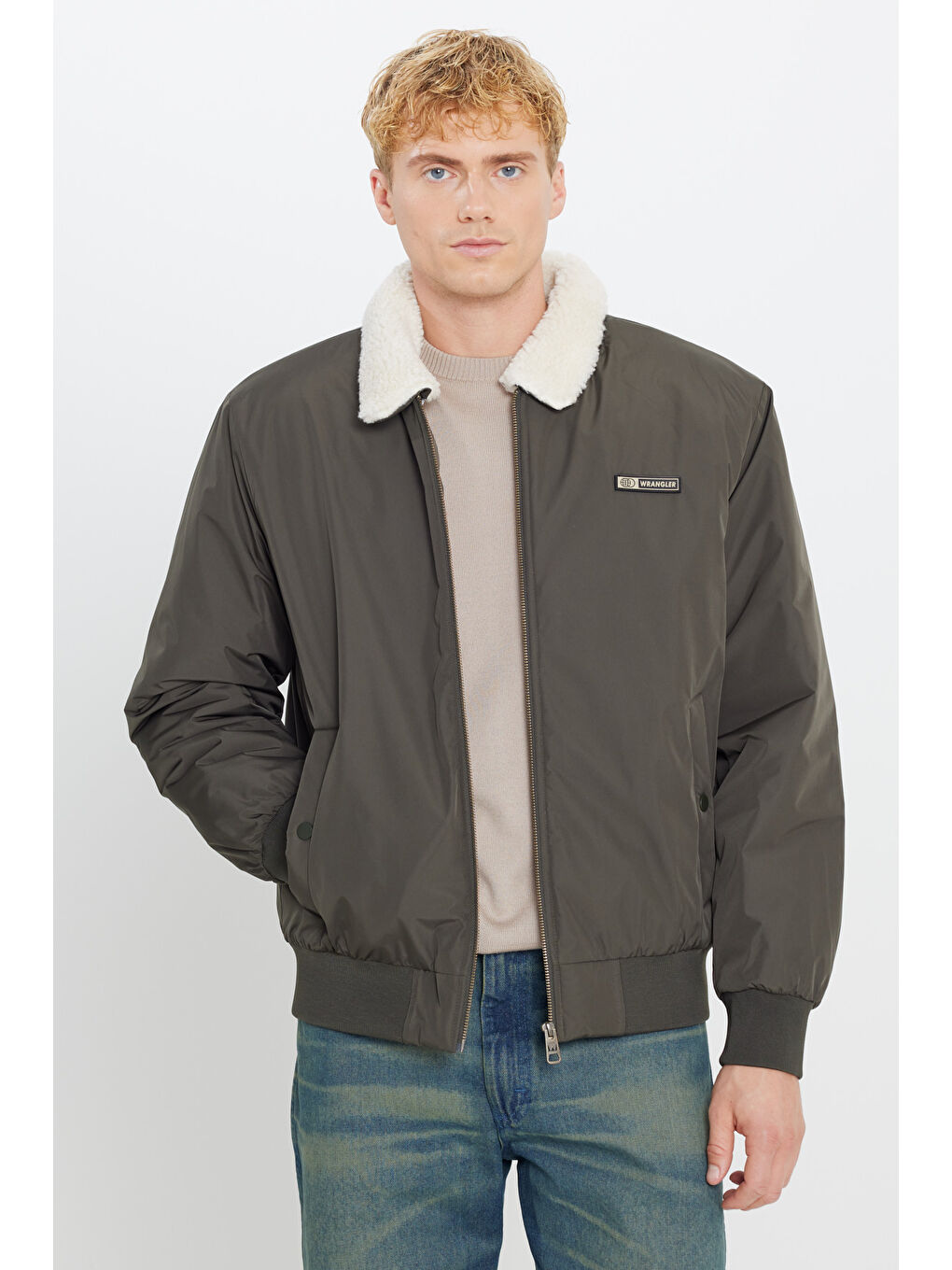 Haki Regular Fit Normal Kesim Gömlek Yaka Cepli Bomber Ceket Mont