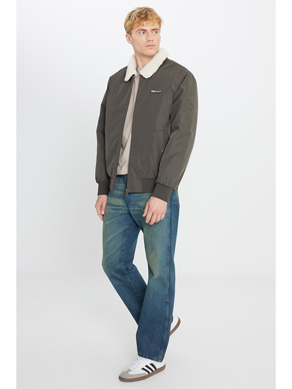 Haki Regular Fit Normal Kesim Gömlek Yaka Cepli Bomber Ceket Mont-2