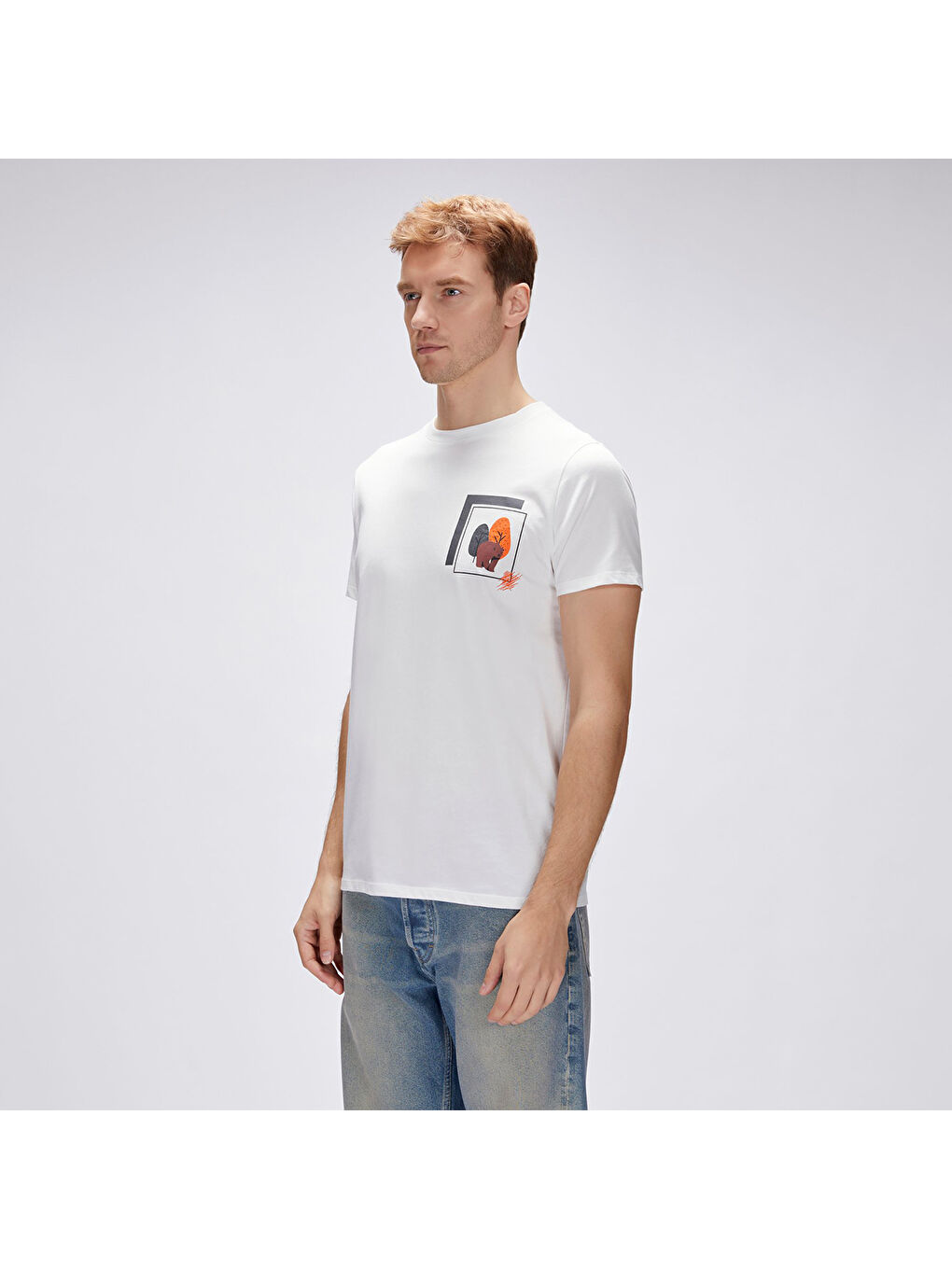 Bain Erkek Beyaz Yuvarlak Yaka Tişört-1