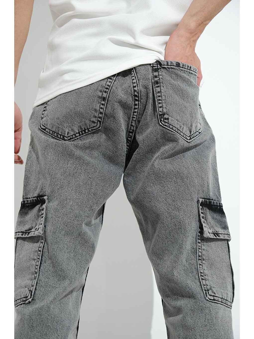 Oksit Gri Cio 1250 Komando Baggy Fit jean Kargo Pantolon - 5