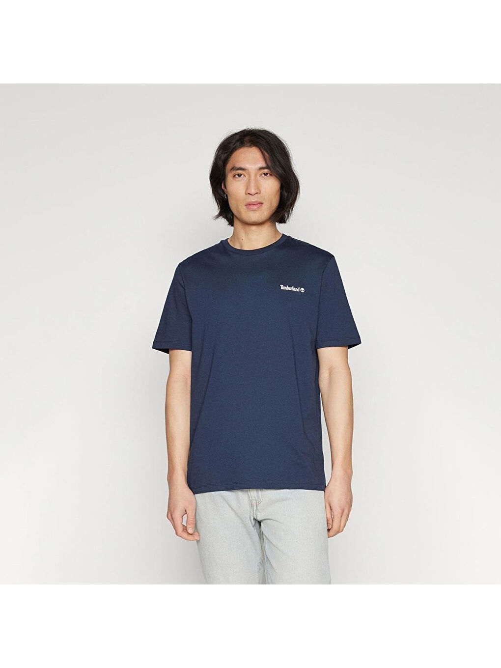 Small Linear Logo Print Erkek Lacivert Yuvarlak Yaka Tişört