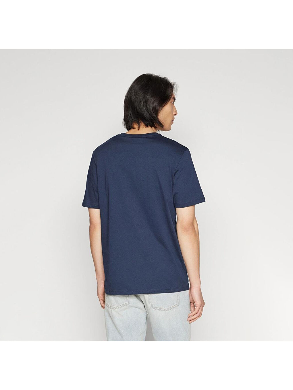 Small Linear Logo Print Erkek Lacivert Yuvarlak Yaka Tişört-1