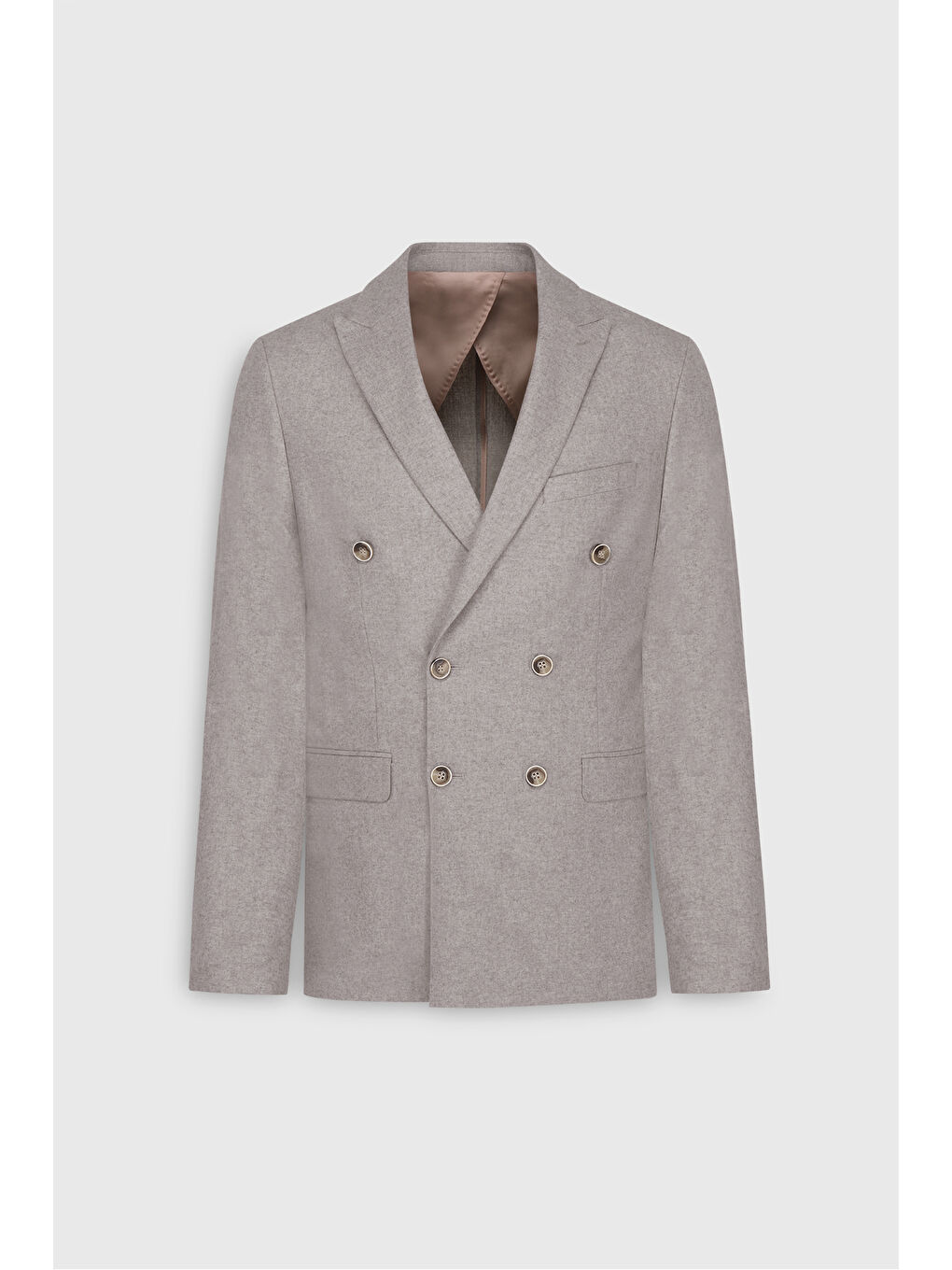 Erkek Bej Slim Fit Dar Kesim Kırlangıç Yaka Yün Kapak Cepli Kruvaze Takım Elbise-7