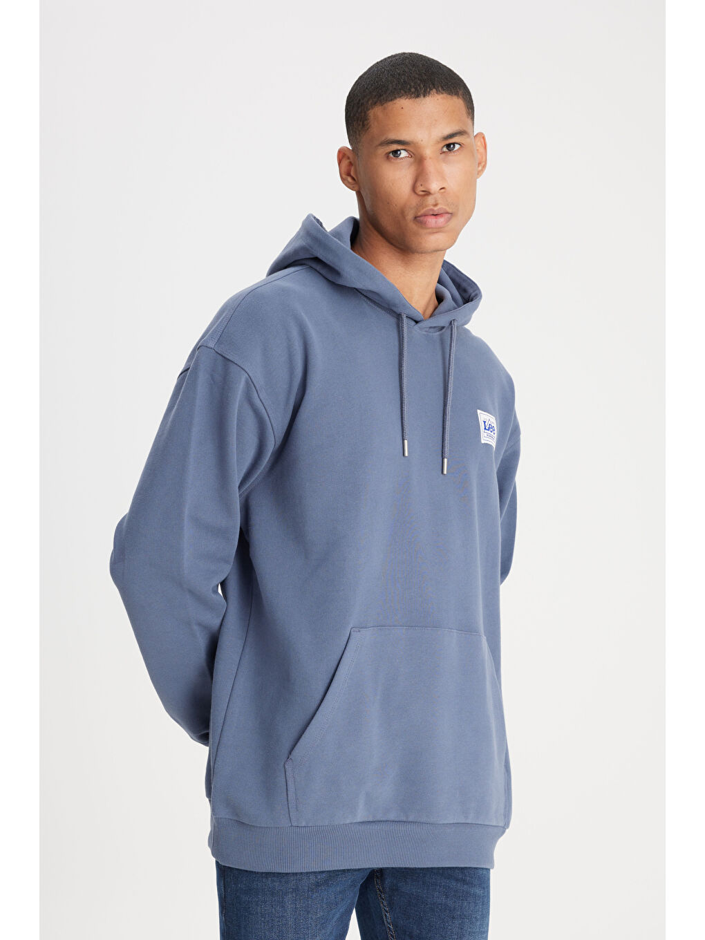 Gri Loose Fit Rahat Kesim %100 Pamuk Kapüşonlu Şardonlu İndigo Sweatshirt