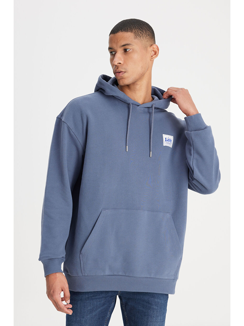 Gri Loose Fit Rahat Kesim %100 Pamuk Kapüşonlu Şardonlu İndigo Sweatshirt-1