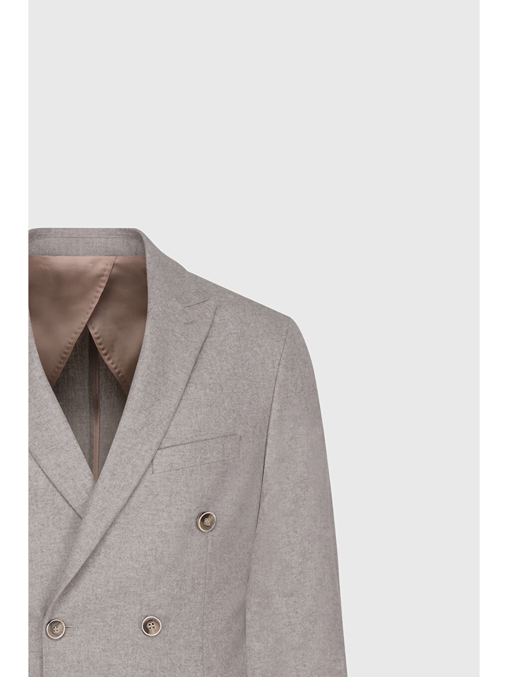 Erkek Bej Slim Fit Dar Kesim Kırlangıç Yaka Yün Kapak Cepli Kruvaze Takım Elbise-9