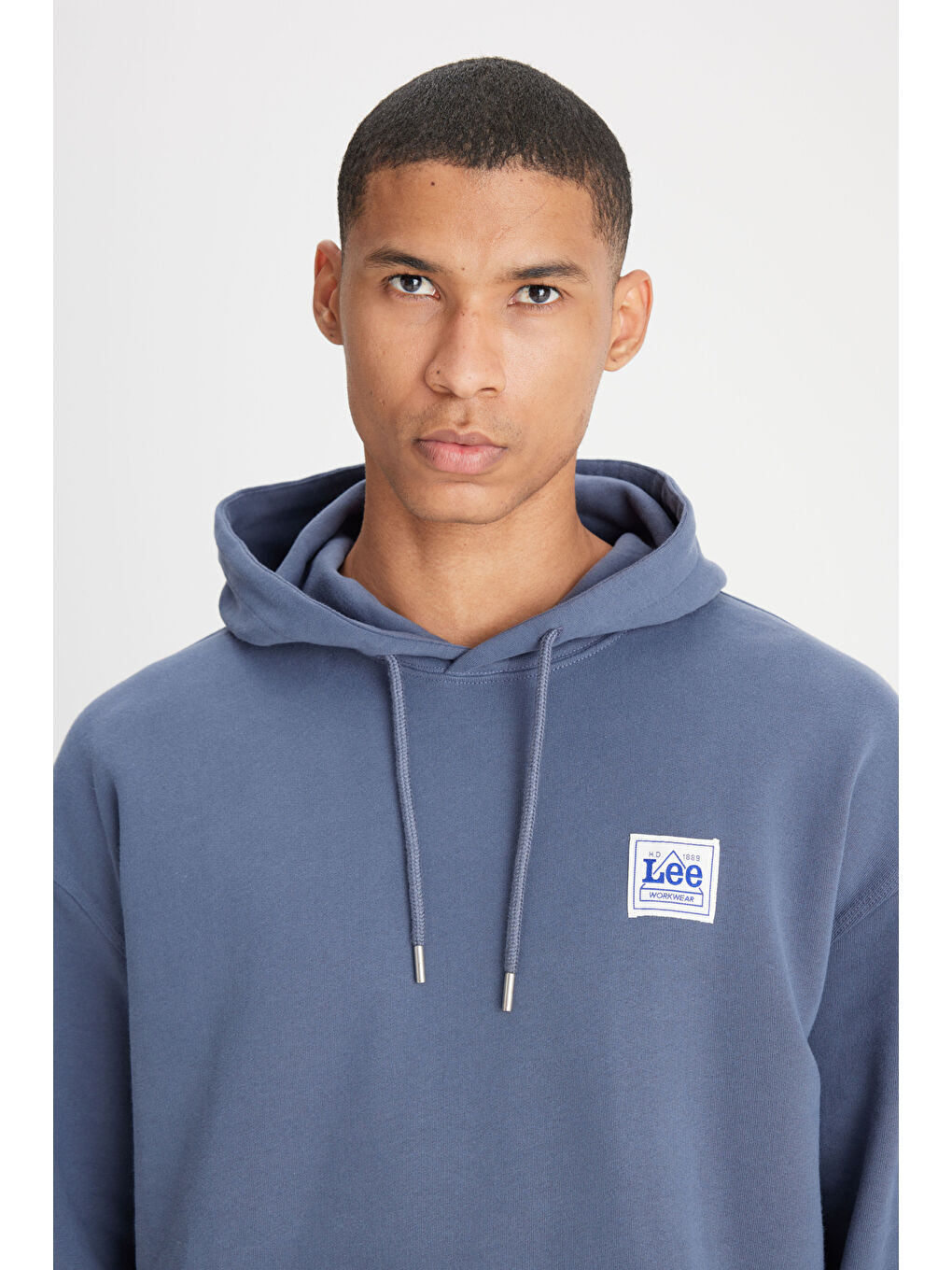 Gri Loose Fit Rahat Kesim %100 Pamuk Kapüşonlu Şardonlu İndigo Sweatshirt-3