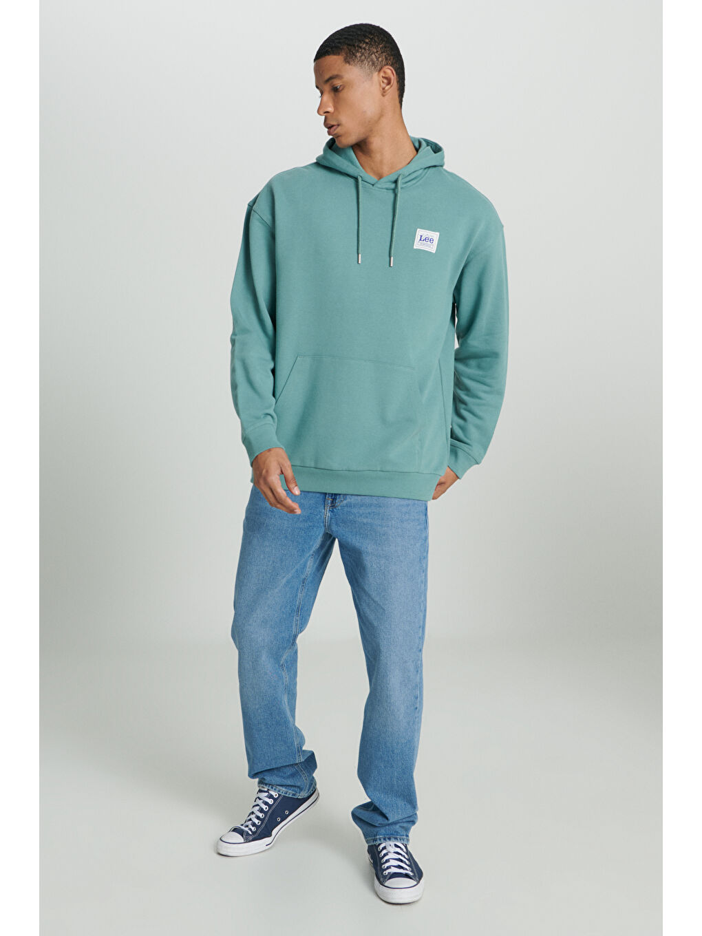 Petrol Loose Fit Rahat Kesim %100 Pamuk Kapüşonlu Şardonlu Mint Yeşili Sweatshirt-3