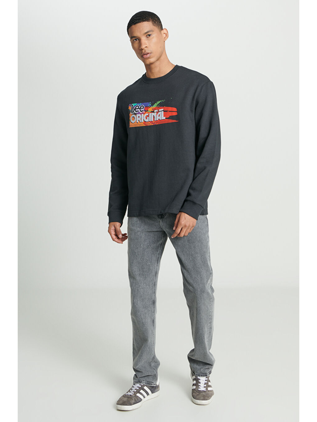 Regular Fit Normal Kesim Bisiklet Yaka Şardonlu Siyah Sweatshirt-2
