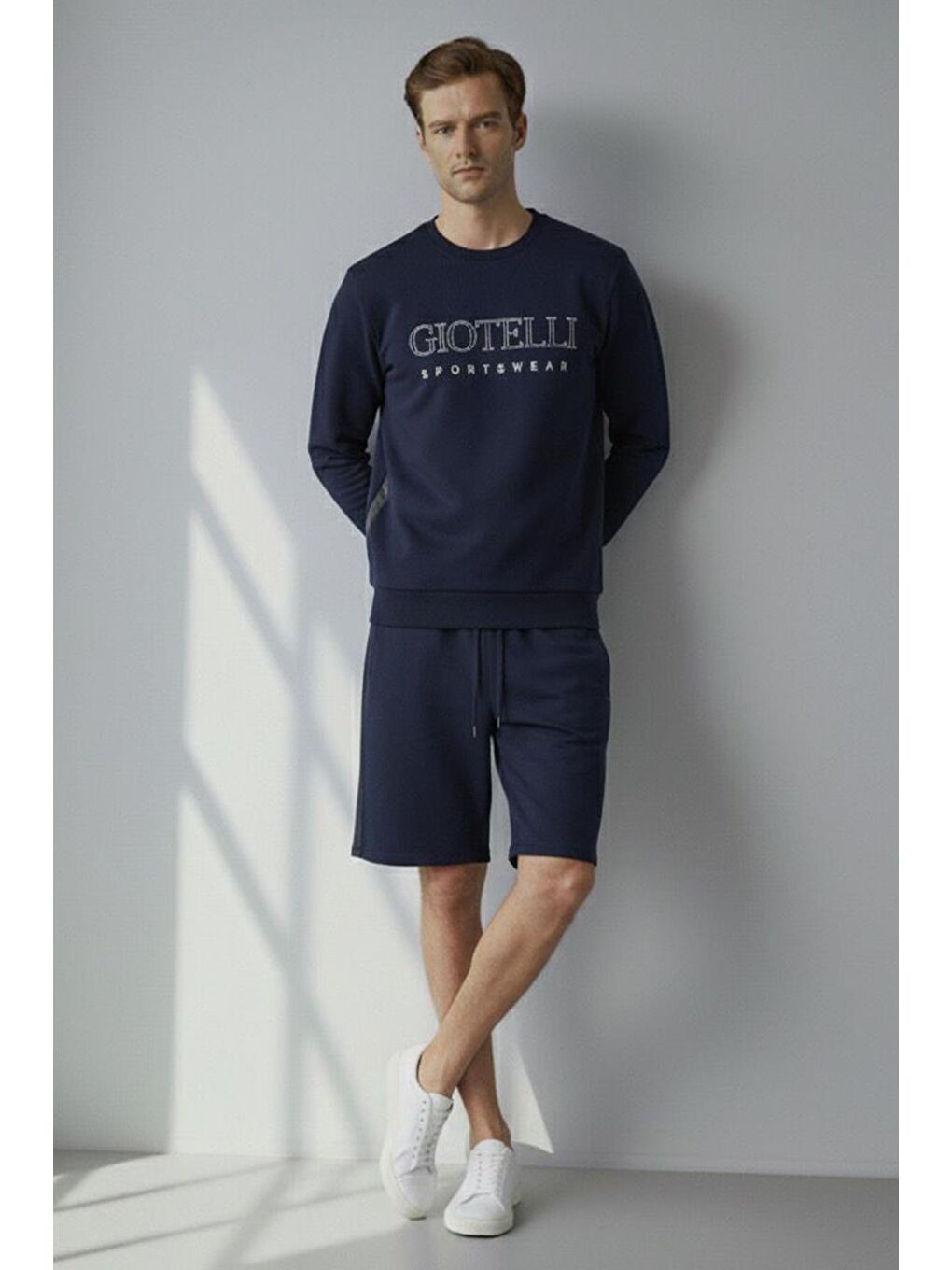 Lacivert Regular Fit Baskılı Bisiklet Yaka Şortlu Takım-1