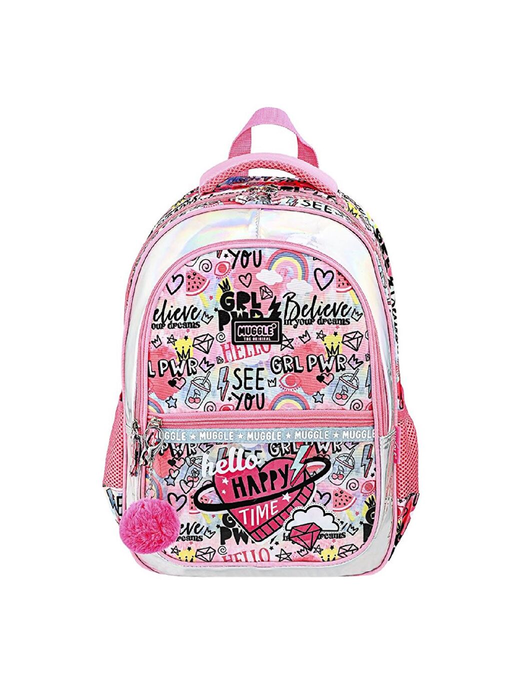 3 Bölmeli Happy Time Okul Sırt Çantası Pembe (MU-9071)