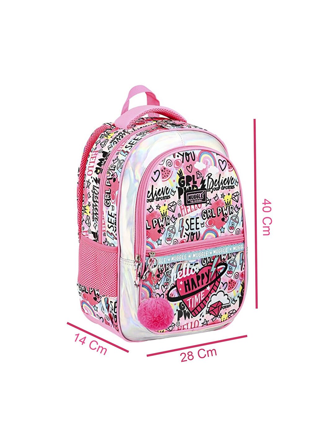 3 Bölmeli Happy Time Okul Sırt Çantası Pembe (MU-9071)-1