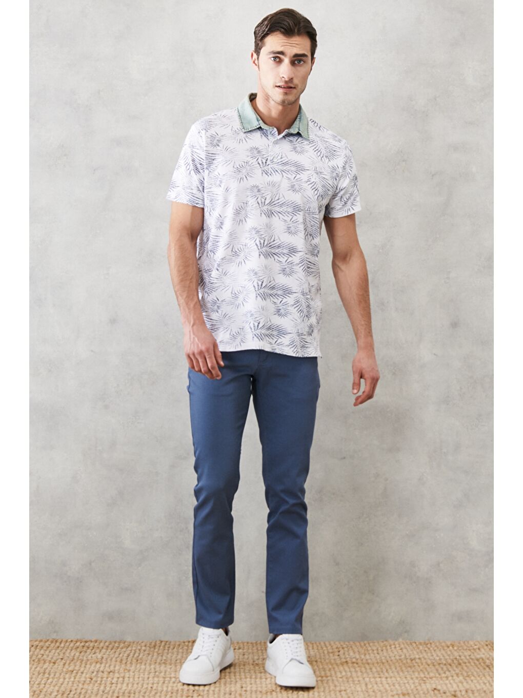 Erkek Petrol Slim Fit Dar Kesim Armürlü 5 Cepli Casual Pantolon-1