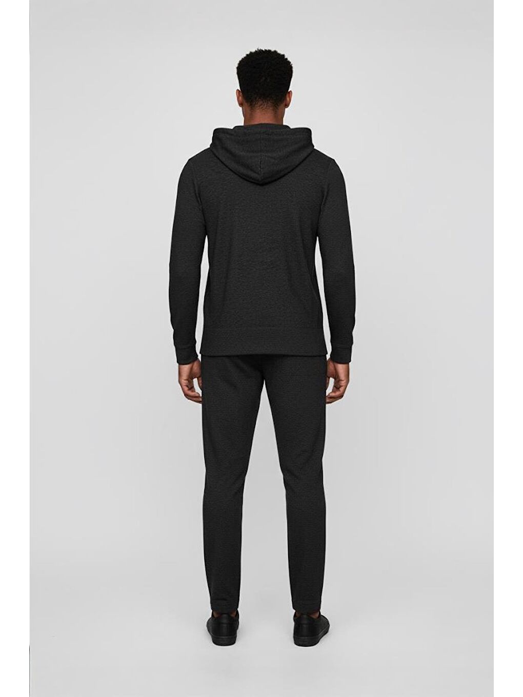 Siyah Regular Fit Pamuklu Kapüşonlu Eşofman Takımı-1