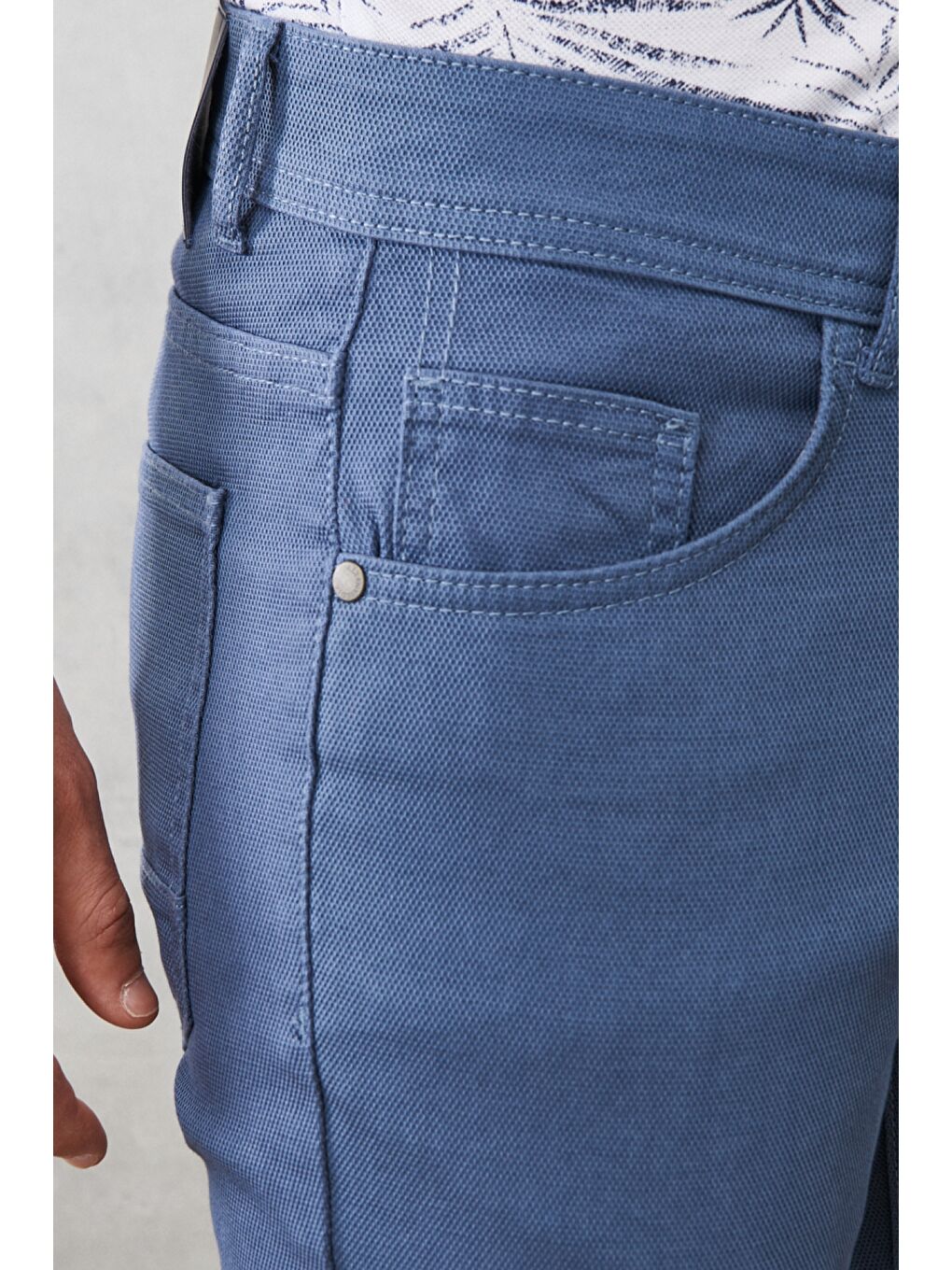Erkek Petrol Slim Fit Dar Kesim Armürlü 5 Cepli Casual Pantolon-3