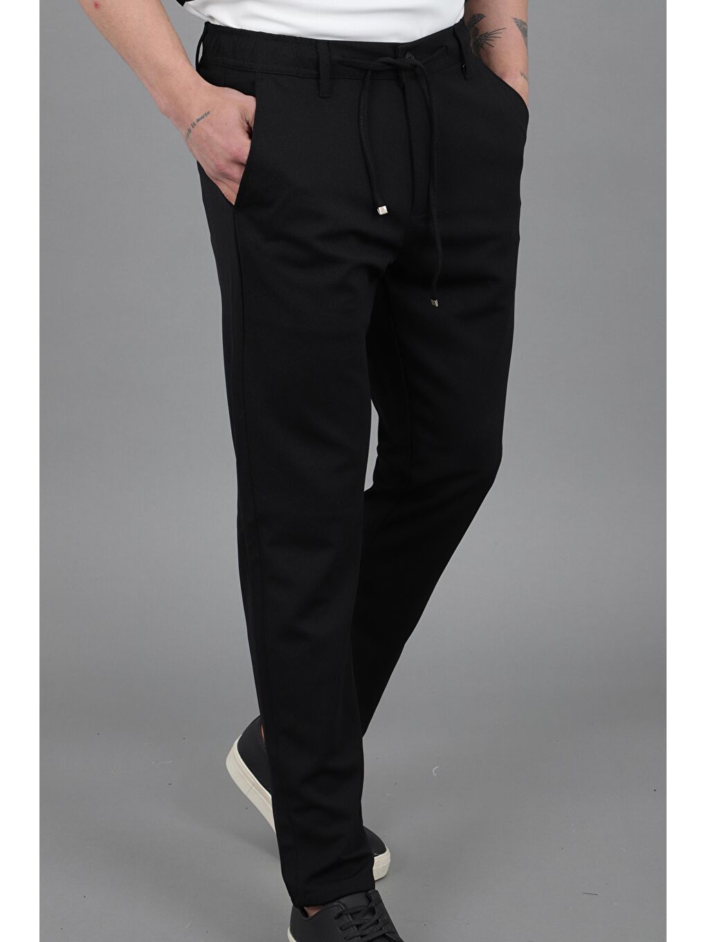 Siyah Örme Jogger Yazlık Pantolon QUK 2012_0435