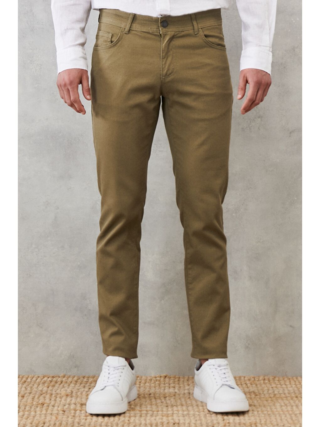 Erkek Yeşil Slim Fit Dar Kesim Armürlü 5 Cepli Casual Pantolon