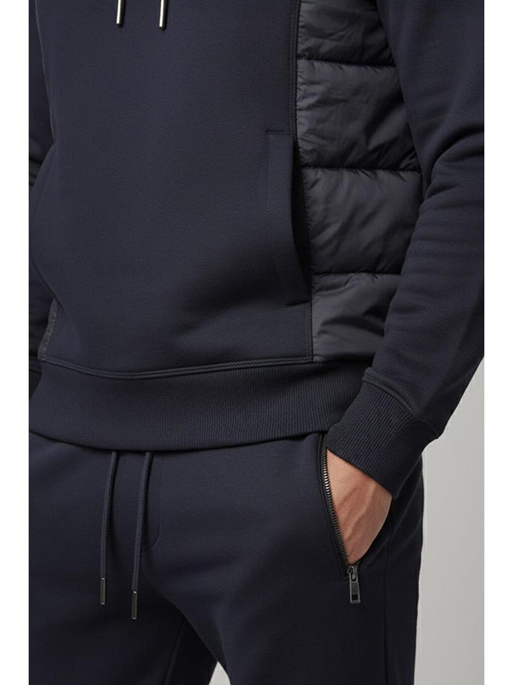 Lacivert Standart Fit Pamuklu Kapüşonlu Eşofman Takımı-3