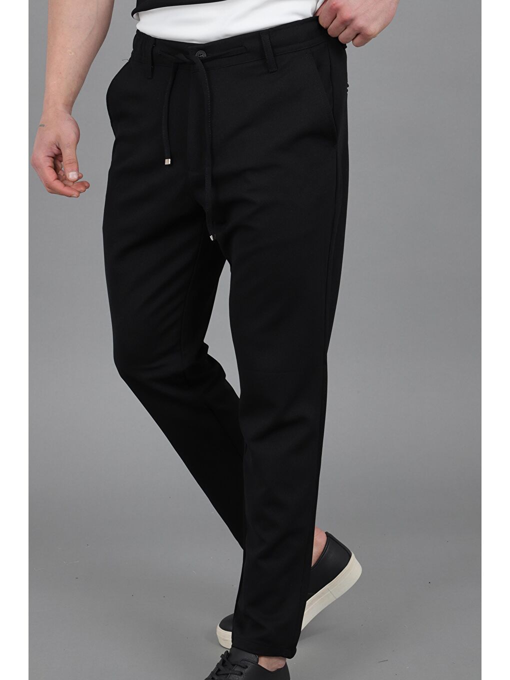 Siyah Örme Jogger Yazlık Pantolon QUK 2012_0435-2