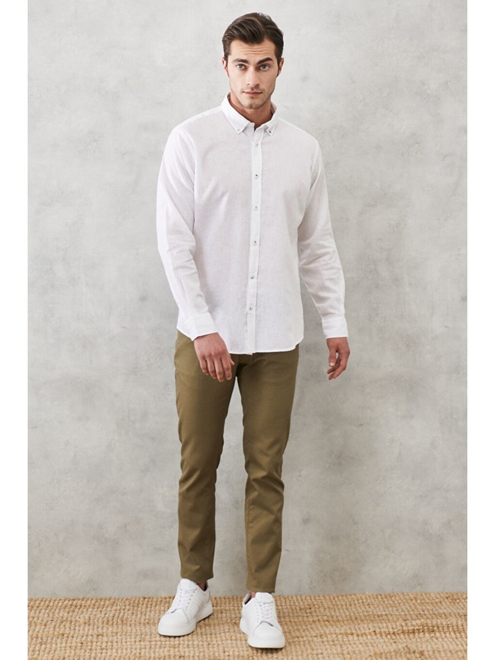 Erkek Yeşil Slim Fit Dar Kesim Armürlü 5 Cepli Casual Pantolon-1