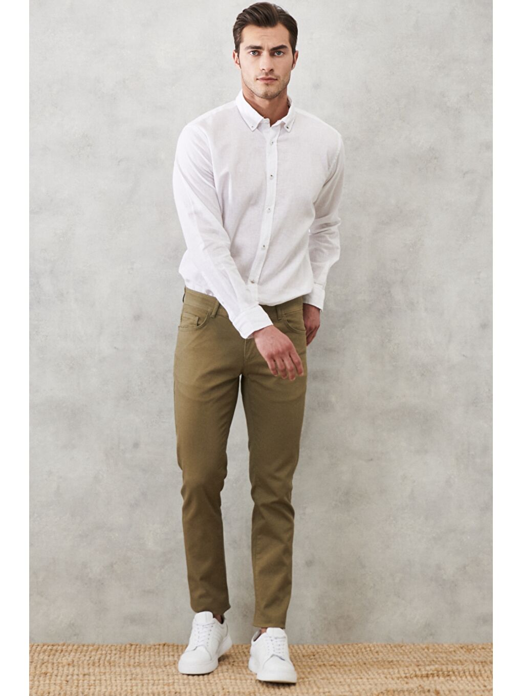 Erkek Yeşil Slim Fit Dar Kesim Armürlü 5 Cepli Casual Pantolon-2