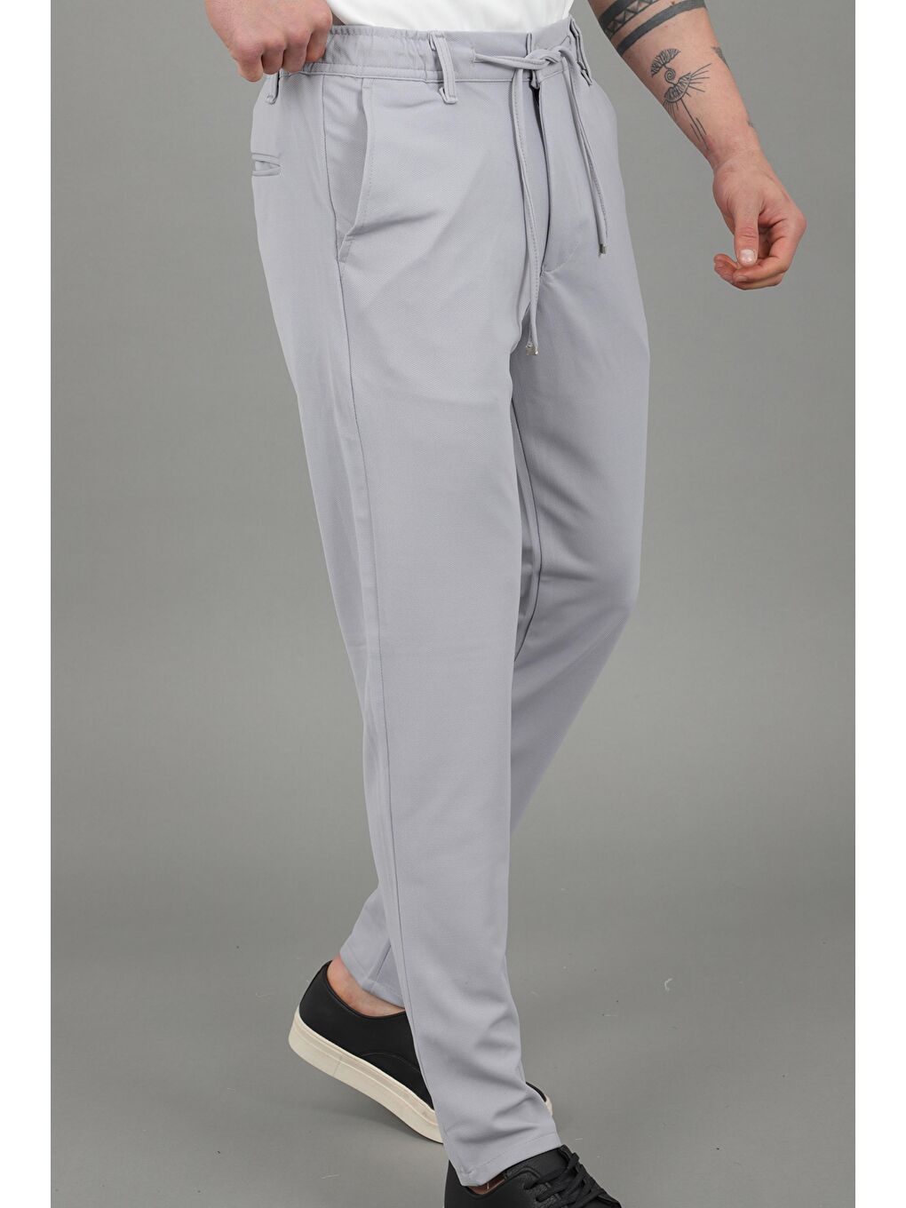 Gri Örme Jogger Yazlık Pantolon QUK 2012_0435