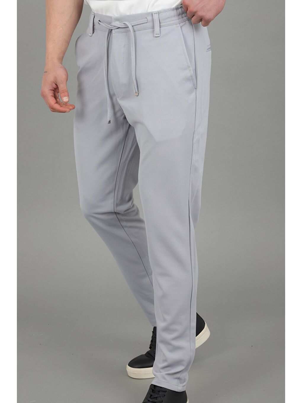 Gri Örme Jogger Yazlık Pantolon QUK 2012_0435-1