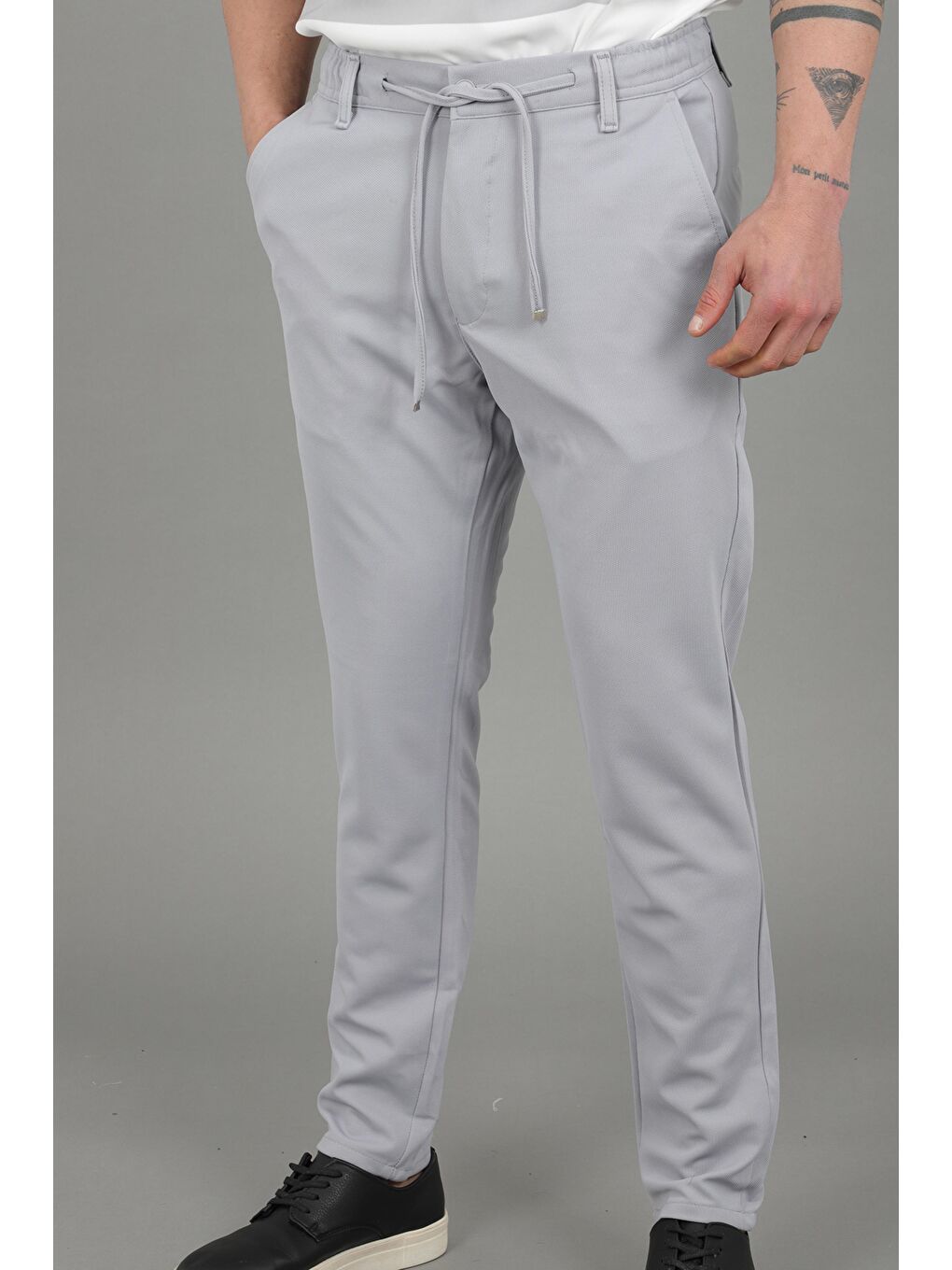 Gri Örme Jogger Yazlık Pantolon QUK 2012_0435-2