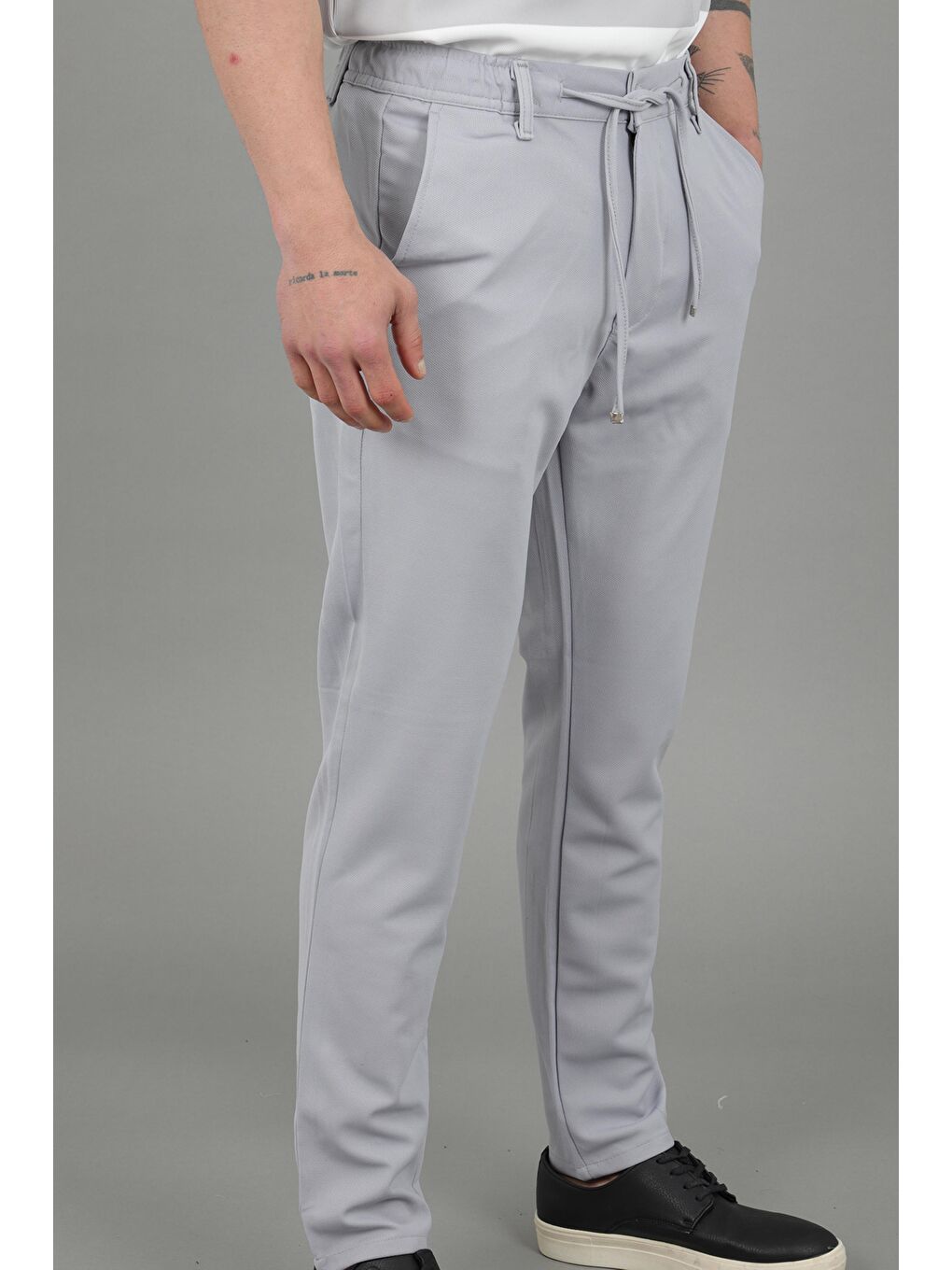 Gri Örme Jogger Yazlık Pantolon QUK 2012_0435-3